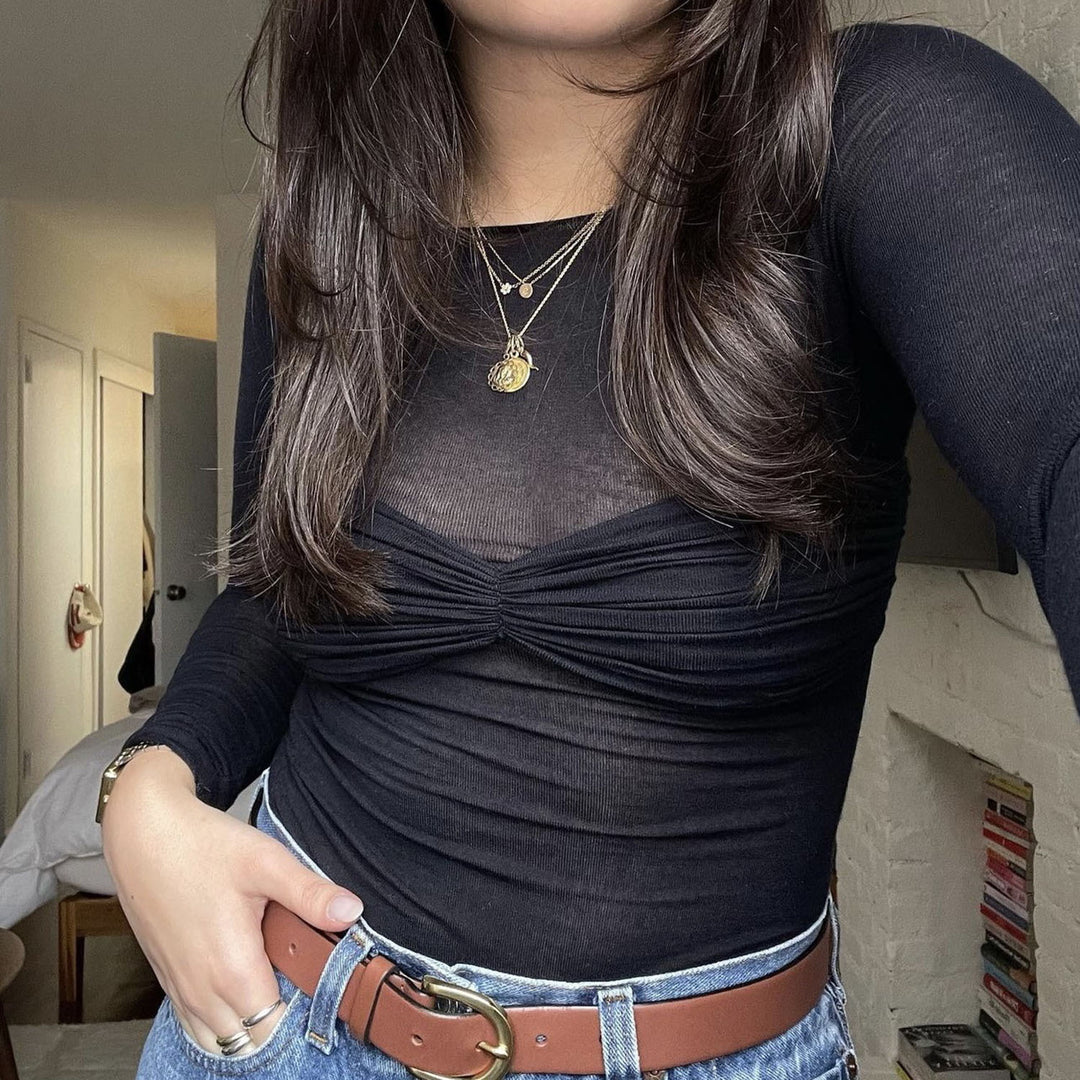 KECUA Off-Shoulder See-Through Top