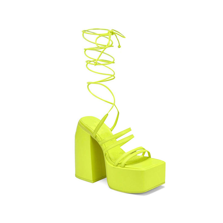 KIEMA Lace Up Block Heel Platform Sandals