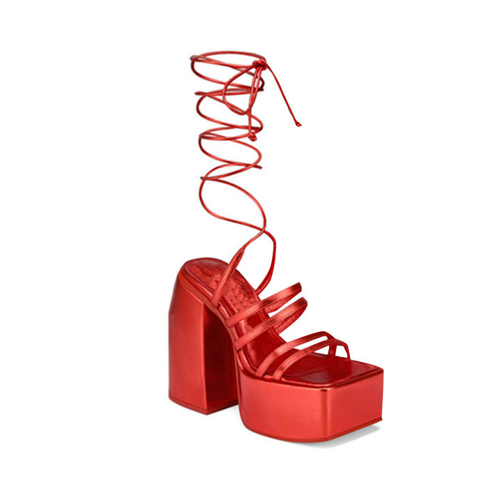 KIEMA Lace Up Block Heel Platform Sandals