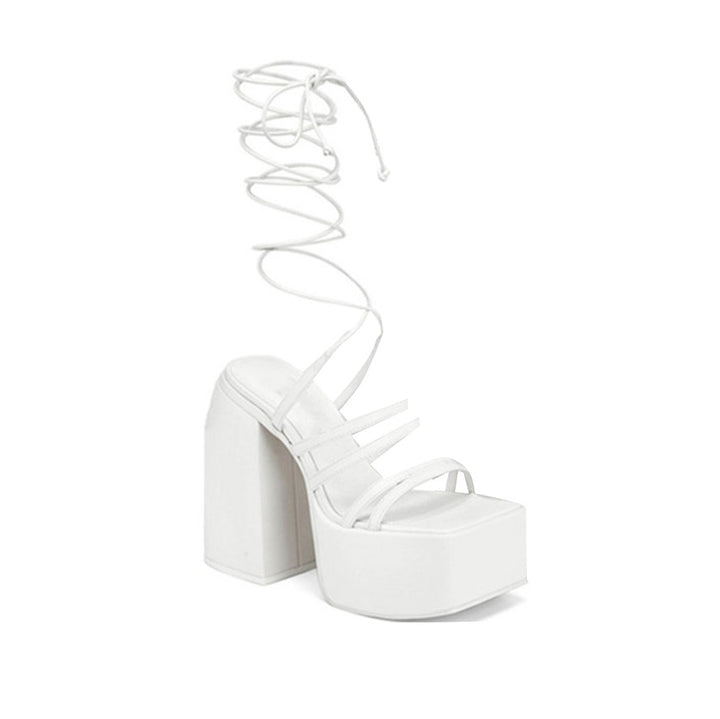 KIEMA Lace Up Block Heel Platform Sandals