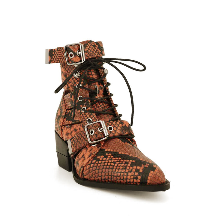 KUNIX Printed Cut Out Biker Ankle Western Cowboy Boots - ithelabel.com