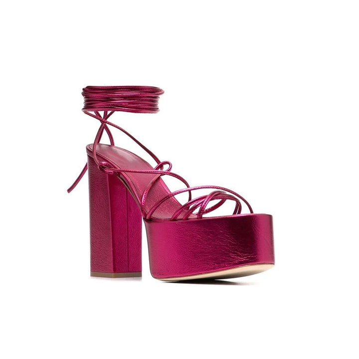 KYLER Lace Up Leather High Heel Platform Sandals