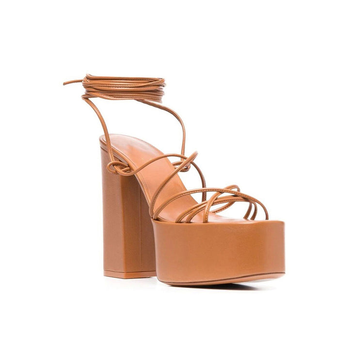 KYLER Lace Up Leather High Heel Platform Sandals