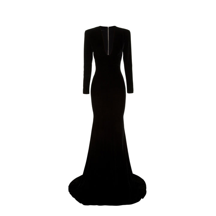 LAROS V Neck Maxi Evening Dress Gown