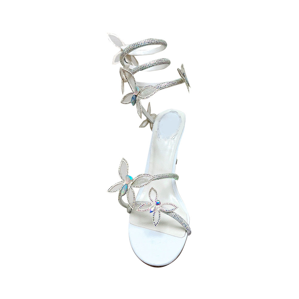 LERUY Diamante Butterfly Wrap High Heel Sandals