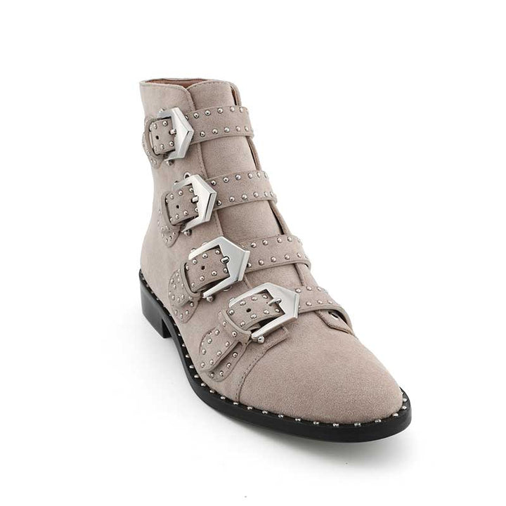 LEWIS Studded Buckled Biker Ankle Boots