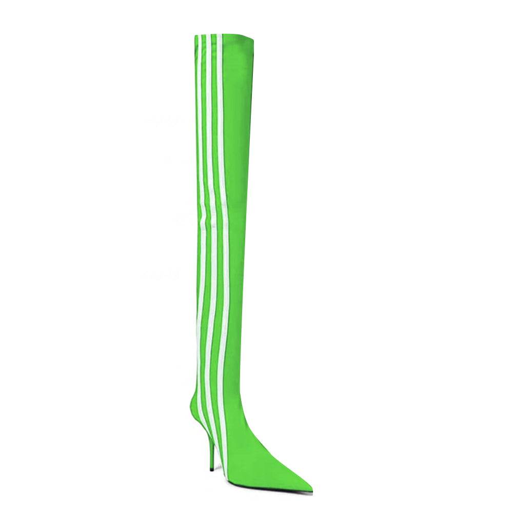 MAWEL Striped High Heel Over The Knee Boots