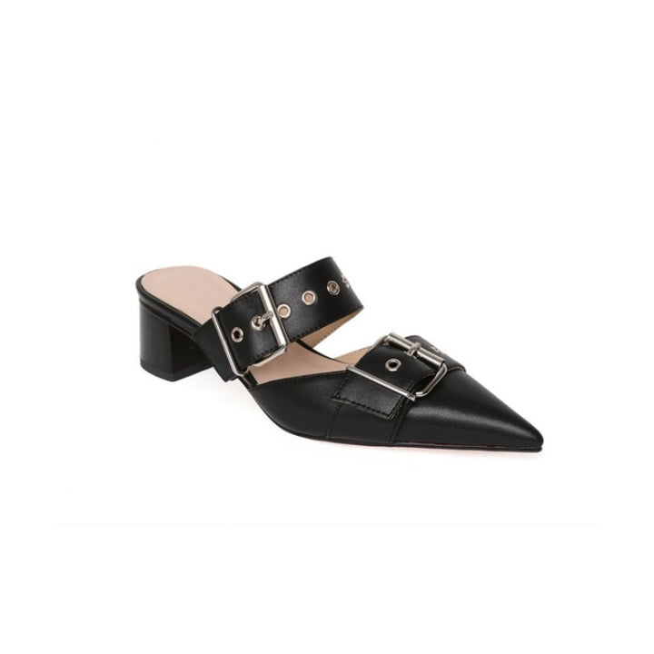 METUA Buckled Block Heel Mules Sandals