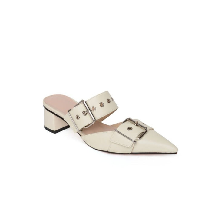 METUA Buckled Block Heel Mules Sandals