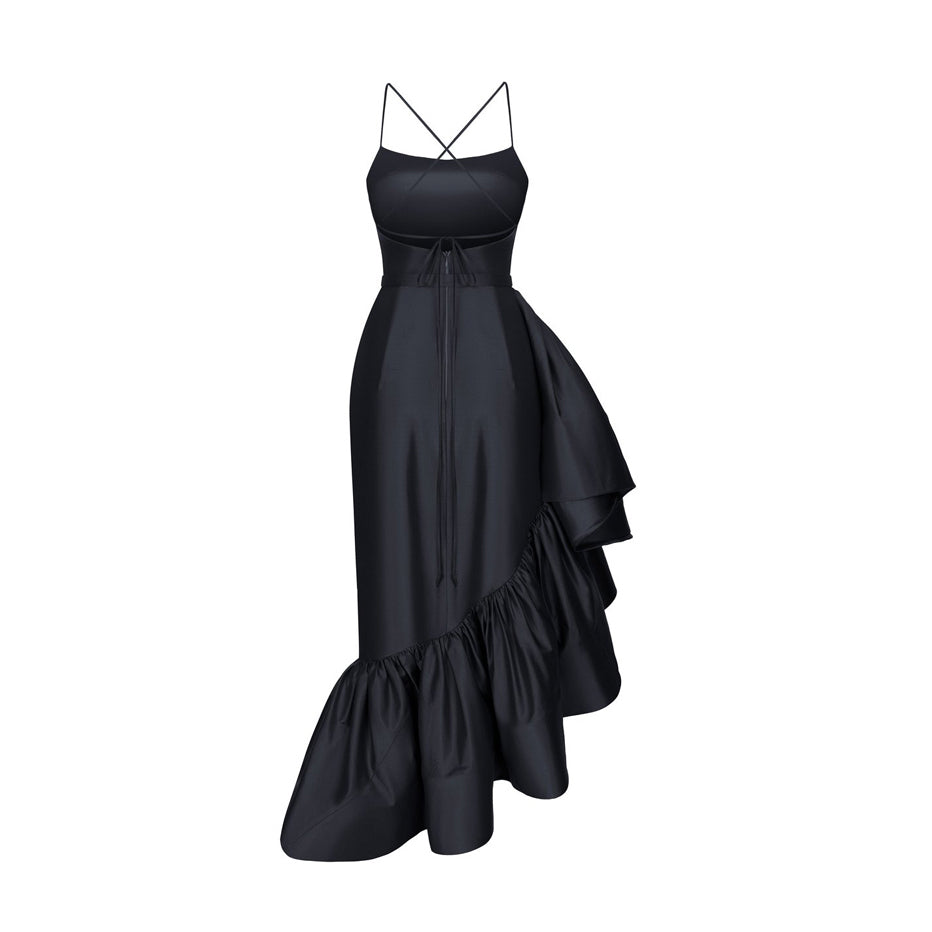 MIRIA Ruffled Asymmetric Hem Evening Dress Gown