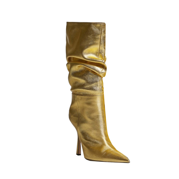 QITEN Stiletto Heel Leather Slouchy Ankle Boots