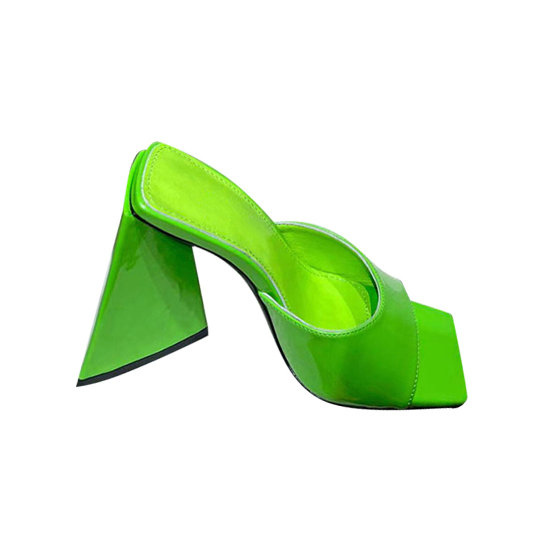 RADIA Block Heel Patent Leather Mules Sandals