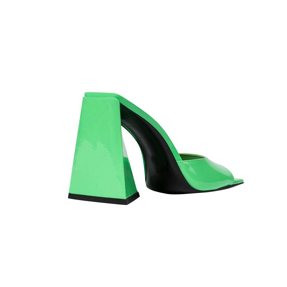 RADIA Block Heel Patent Leather Mules Sandals - ithelabel.com