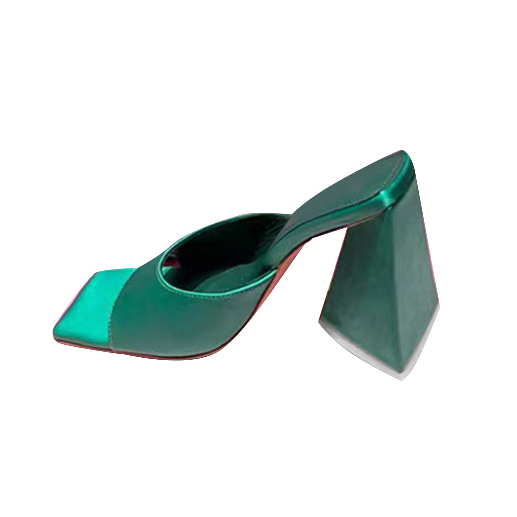 RADIA Block Heel Satin Mules Sandals