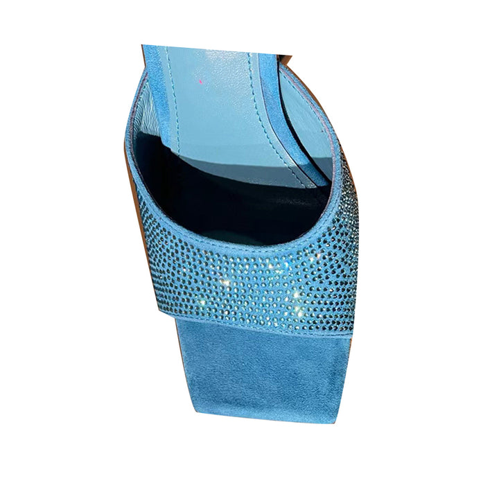 RADIA Diamante Block Heel Satin Mules Sandals