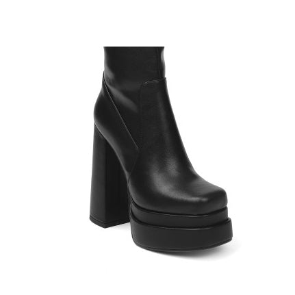 RAFEV Block Heel Platform Knee High Boots