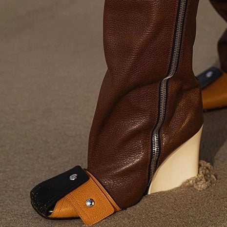 RAFOU Zip Leather Knee High Boots