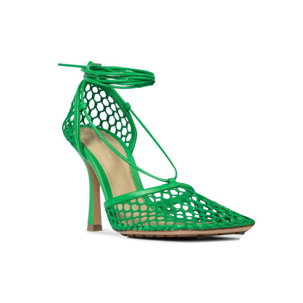 RAHOR Lace Up Fishnet High Heel Sandals - ithelabel.com
