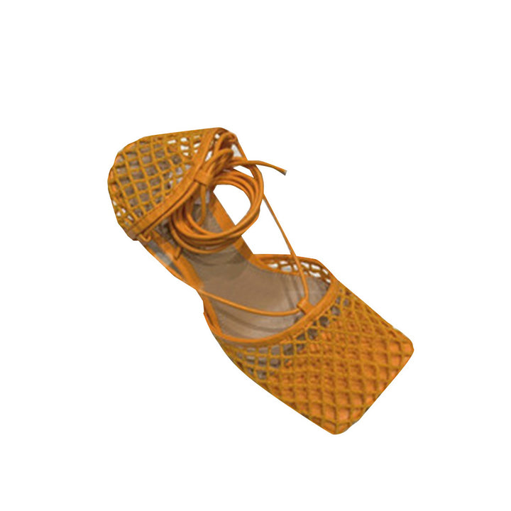 RAHOR Lace Up Fishnet High Heel Sandals