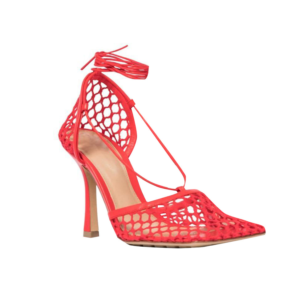 RAHOR Lace Up Fishnet High Heel Sandals - ithelabel.com