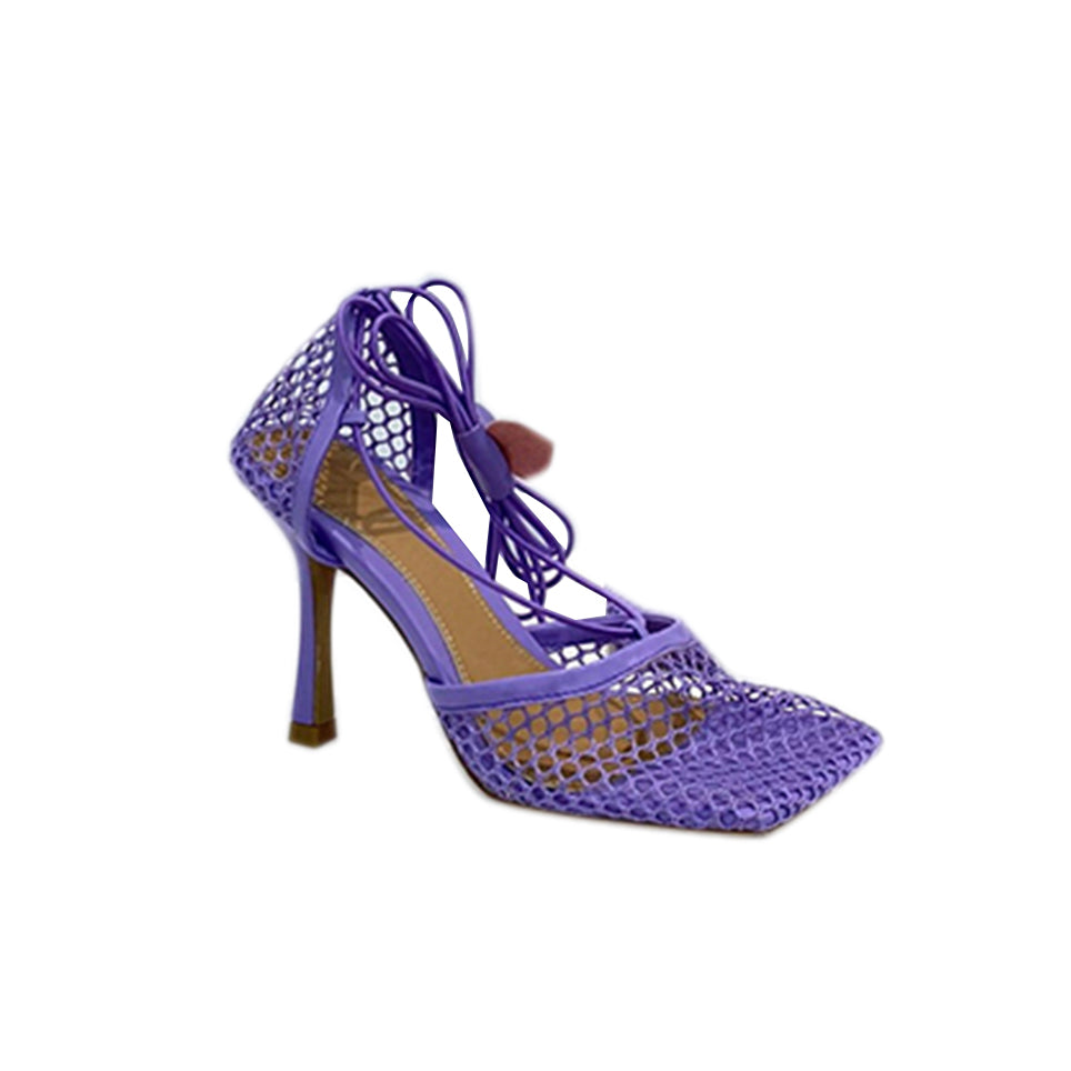 RAHOR Lace Up Fishnet High Heel Sandals - ithelabel.com