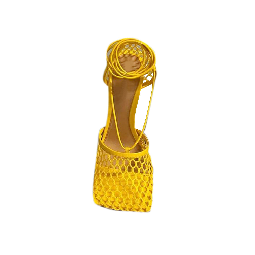 RAHOR Lace Up Fishnet High Heel Sandals - ithelabel.com