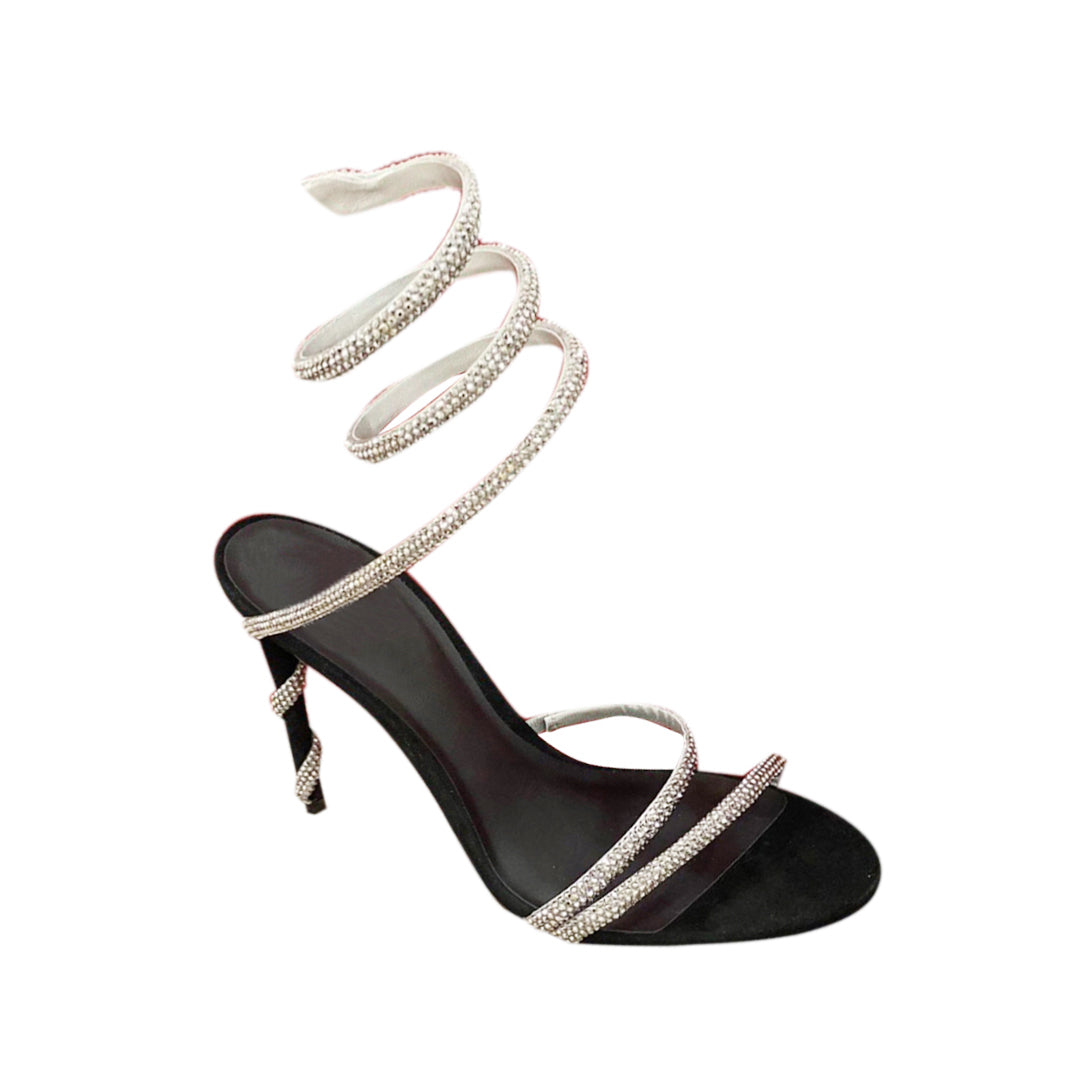 NAVYI Diamante Ankle Wrap Mid Heel Sandals - 8cm
