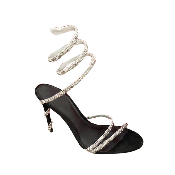 NAVYI Diamante Ankle Wrap Mid Heel Sandals - 8cm