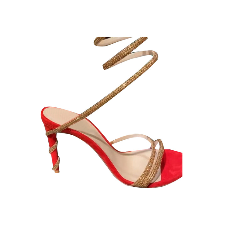 NAVYI Diamante Ankle Wrap Mid Heel Sandals - 8cm