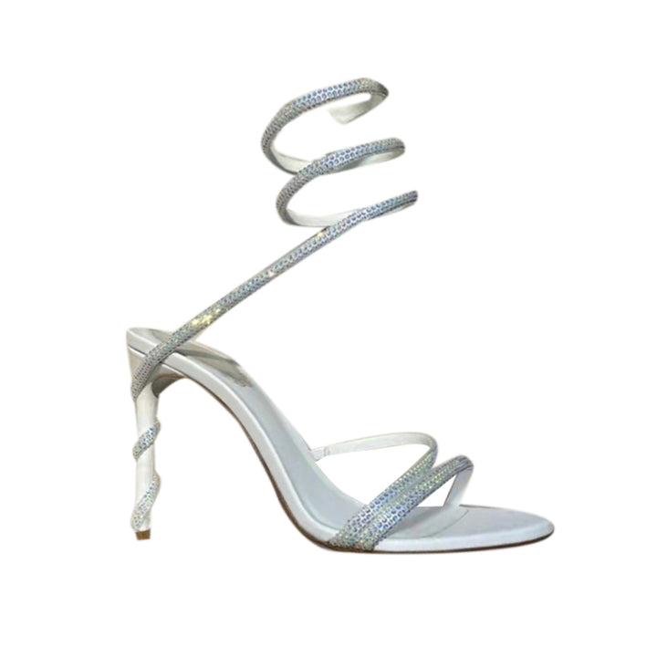 NAVYI Diamante Ankle Wrap Mid Heel Sandals - 8cm