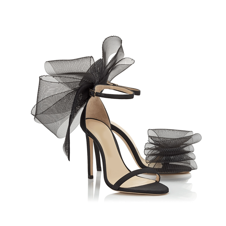 REGON Asymmetric Bow Embellished Satin High Heel Sandals - 10cm