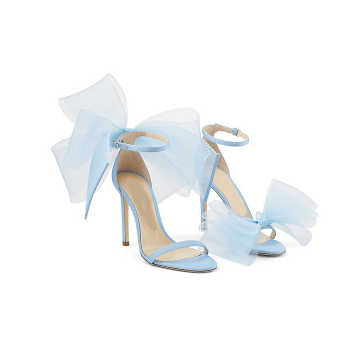 REGON Asymmetric Bow Embellished Satin High Heel Sandals - 10cm