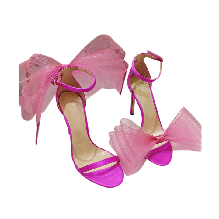 REGON Asymmetric Bow Embellished Satin High Heel Sandals - 10cm