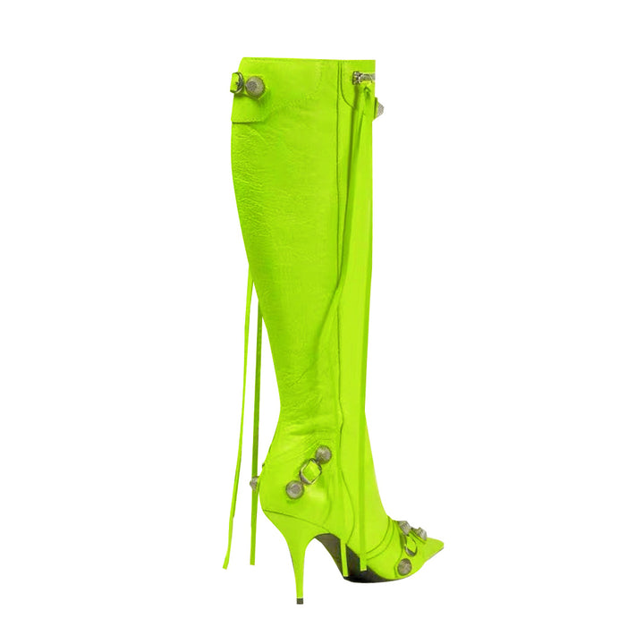 RETHA Studded And Buckled Leather Knee High Boots