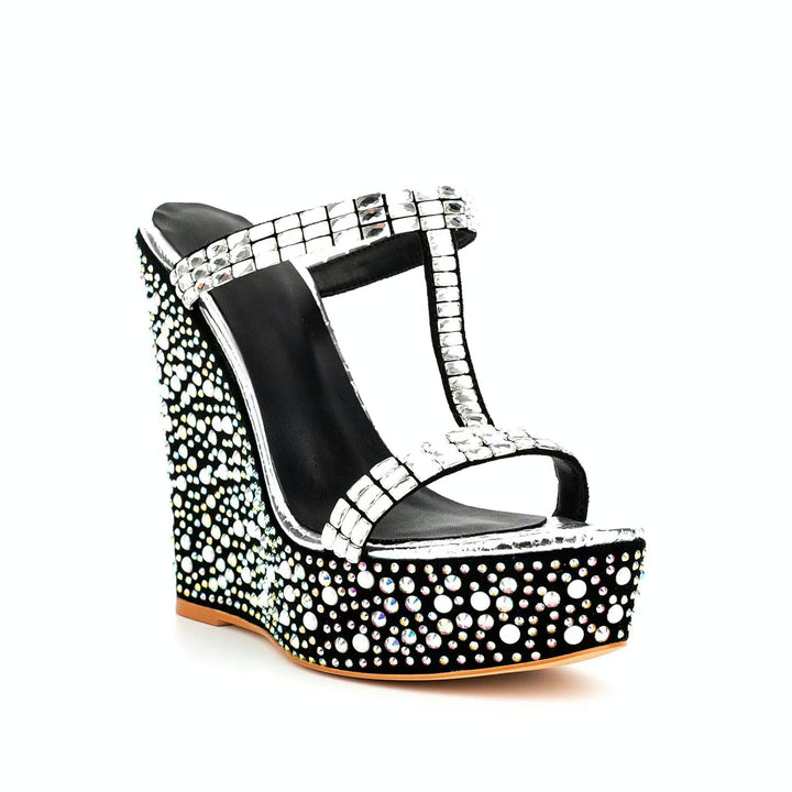ROIKA Diamante Wedged Heel Mules Sandals