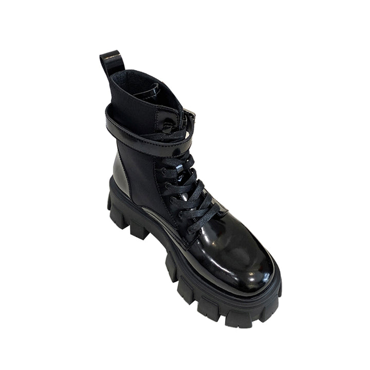 SENIA Lace Up Buckled Biker Ankle Boots