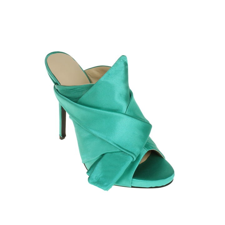SHONA Knotted Stiletto Heel Satin Mules Sandals