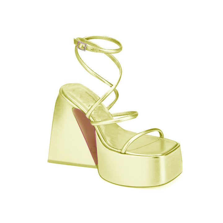 SNIRA Ankle Strap Block Heel Platform Sandals