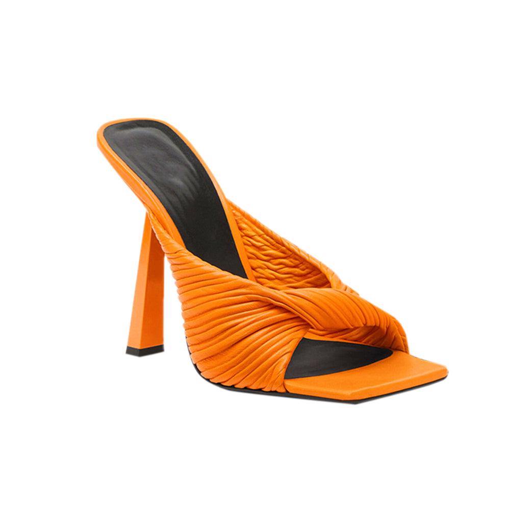 SOKIA Fold Detailed Leather High Heel Mules Sandals - 9cm - ithelabel.com