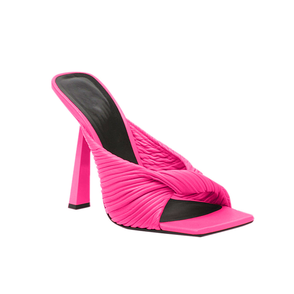 SOKIA Fold Detailed Leather High Heel Mules Sandals - 9cm - ithelabel.com