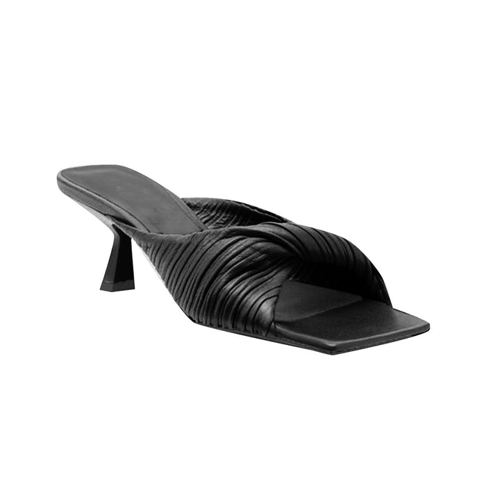 SOKIA Fold Detailed Leather Mid Heel Mules Sandals - 6cm - ithelabel.com
