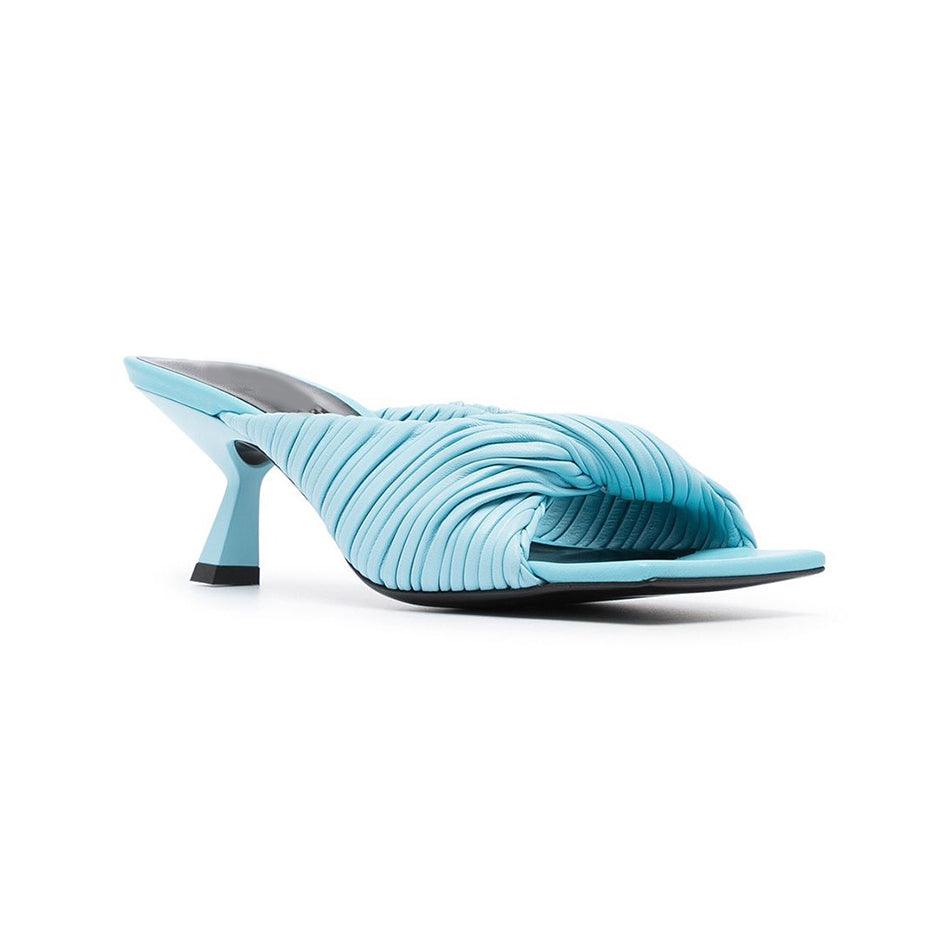 SOKIA Fold Detailed Leather Mid Heel Mules Sandals - 6cm - ithelabel.com