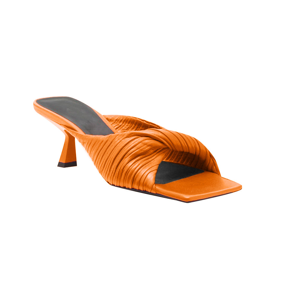 SOKIA Fold Detailed Leather Mid Heel Mules Sandals - 6cm - ithelabel.com