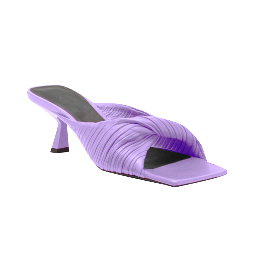 SOKIA Fold Detailed Leather Mid Heel Mules Sandals - 6cm - ithelabel.com