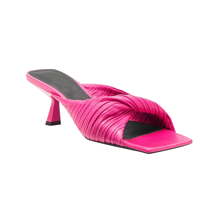 SOKIA Fold Detailed Leather Mid Heel Mules Sandals - 6cm - ithelabel.com