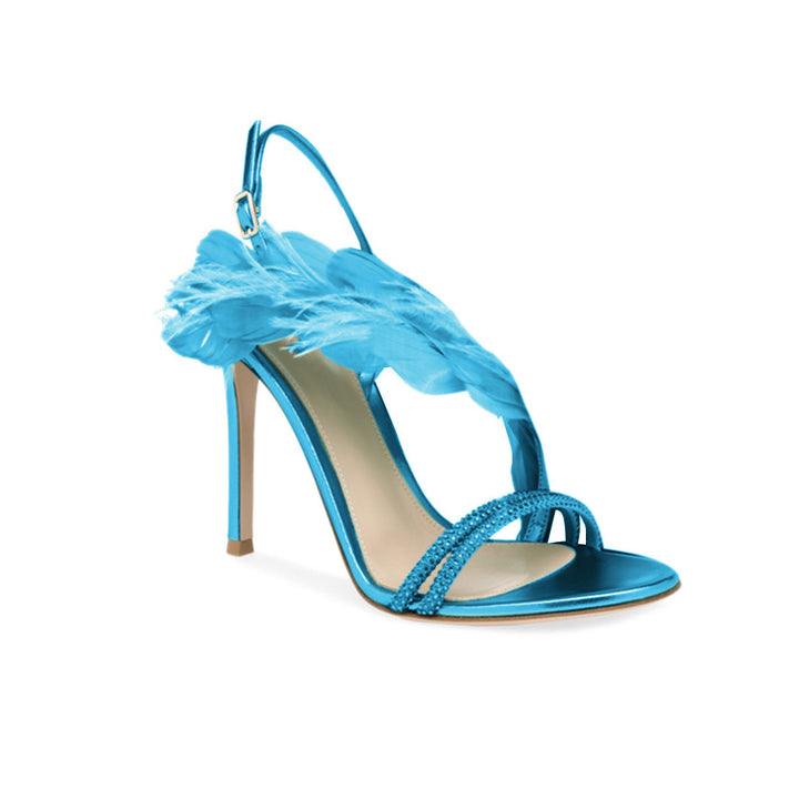 SUNIE Feather And Damante High Heel Sandals - 9.5cm