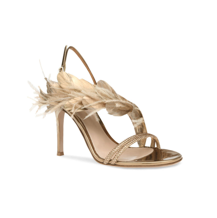 SUNIE Feather And Damante Mid Heel Sandals - 7.5cm