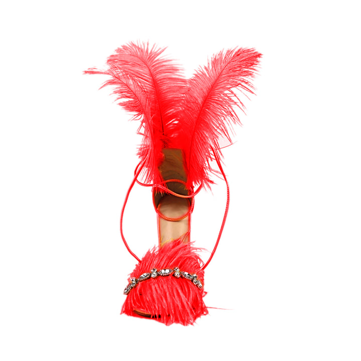 SUTEV Diamante Feather High Heel Sandals