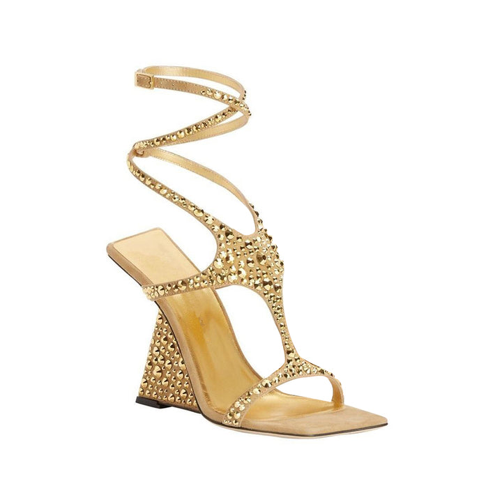 VALRU Diamante Ankle Strap Wedged Heel Sandals