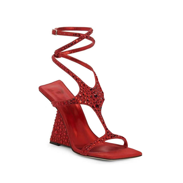 VALRU Diamante Ankle Strap Wedged Heel Sandals
